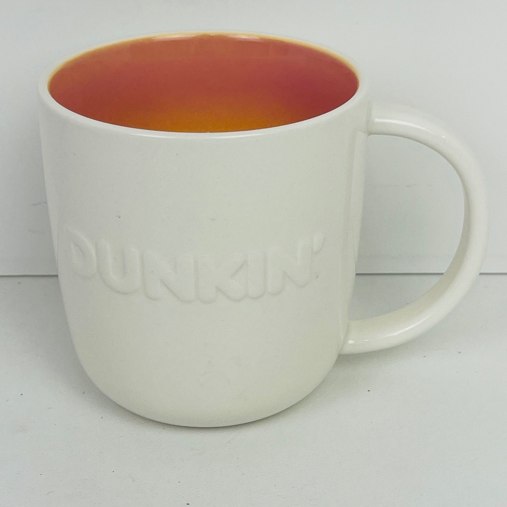 Dunkin' Coffee Mug 20 oz Debossed Logo White Orange Pink Ceramic 2023 Excellent